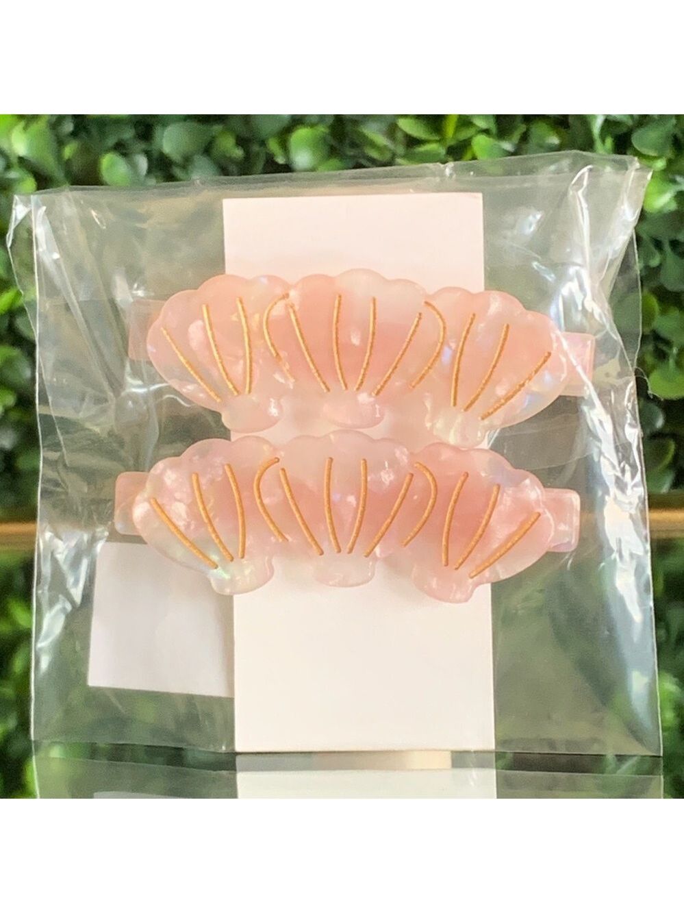 Pink Shell Hair Barrette Clips | NEW | Soft Pink With Gold Accent